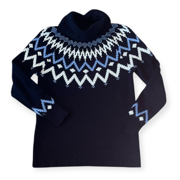 LOFT Navy and White Fair Isle Tunic Turtleneck Sweater Size Small - Picture 3 of 8